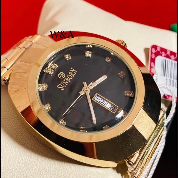 Brand New With Box Men’s 14K Gold Plated Lab Diamond SUNBORN SWISS 51028M Watch - Picture 3 of 4